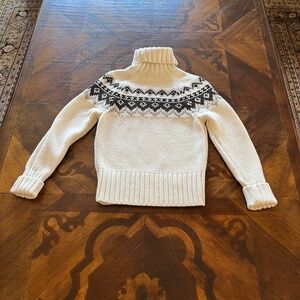 The Limited Fair Isle Turtleneck Sweater Cream Nordic Chunky Knit Women’s M